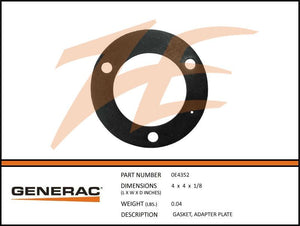 Generac 0E4352 Gasket, Adapter Plate Dropshipped from Manufacturer