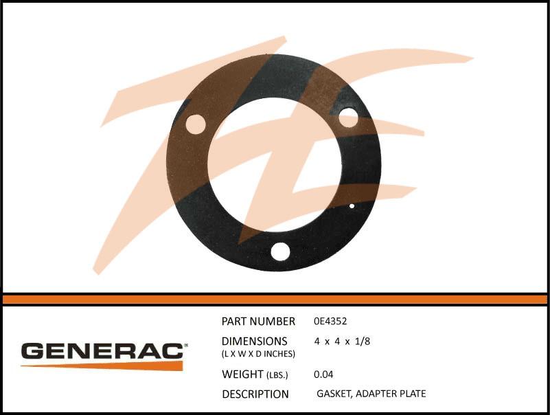 Generac 0E4352 Gasket, Adapter Plate Dropshipped from Manufacturer