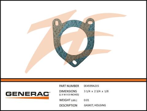 Generac 0E4599A215 Gasket, HOUSING Product is OBSOLETE Dropshipped from Manufacturer