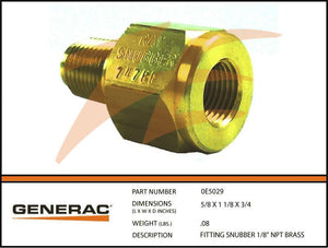 Generac 0E5029 FITTING SNUBBER 1/8 NPT BRASS Dropshipped from Manufacturer