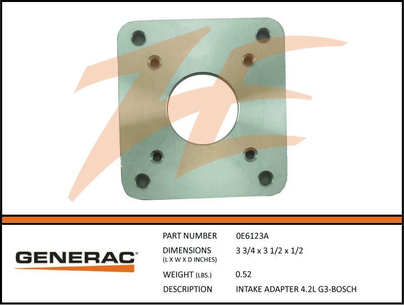 Generac 0E6123A Intake Adapter 4.2L G3-BOSCH Product is OBSOLETE Dropshipped from Manufacturer