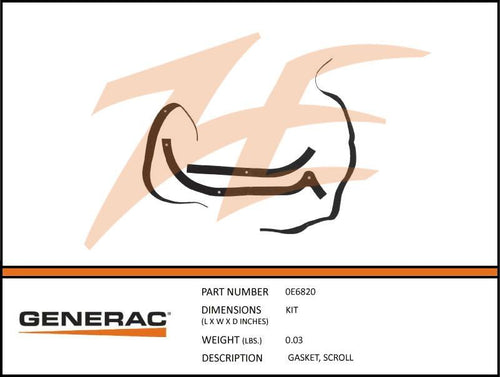 Generac 0E6820 Gasket, SCROLL Product is OBSOLETE Dropshipped from Manufacturer OBSOLETE