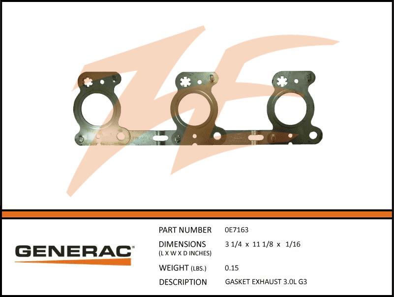 Generac 0E7163 Gasket Exhaust 3.0L G3 Product is OBSOLETE Dropshipped from Manufacturer