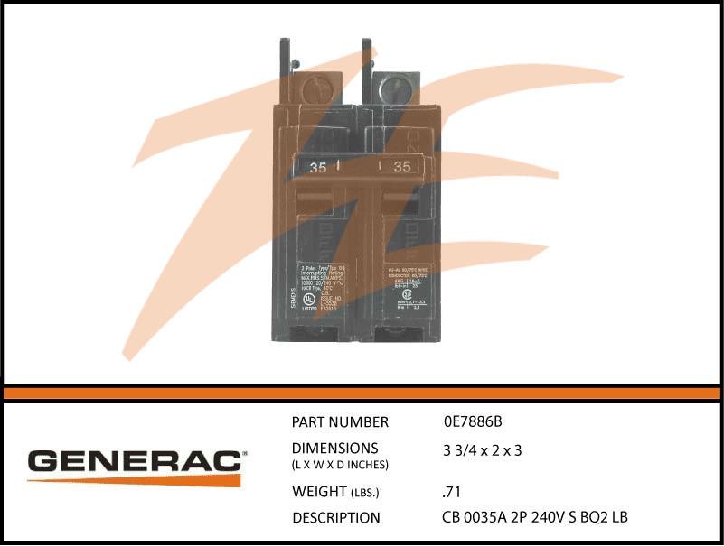 Generac 0E7886B CB 0035A 2P 240V S BQ2 LB Product is OBSOLETE Dropshipped from Manufacturer