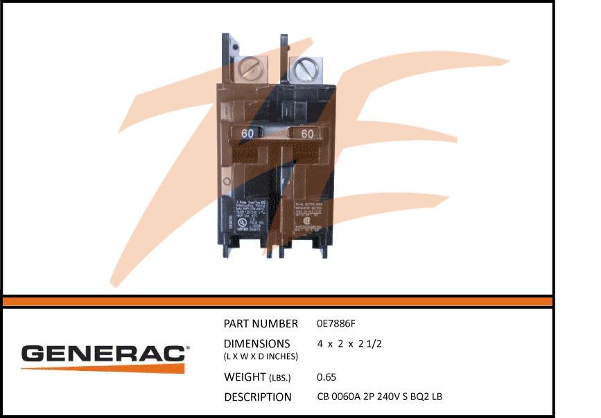 Generac 0E7886F CB 0060A 2P 240V S BQ2 LB Product is OBSOLETE Dropshipped from Manufacturer