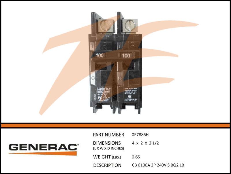 Generac 0E7886H CB 0100A 2P 240V S BQ2 LB Product is OBSOLETE Dropshipped from Manufacturer