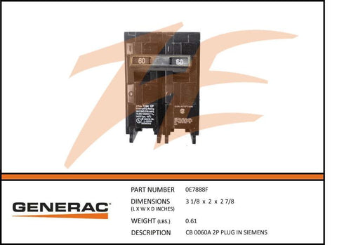 Generac 0E7888F CB 0060A 2P PLUG IN SIEMENS Product is OBSOLETE Dropshipped from Manufacturer
