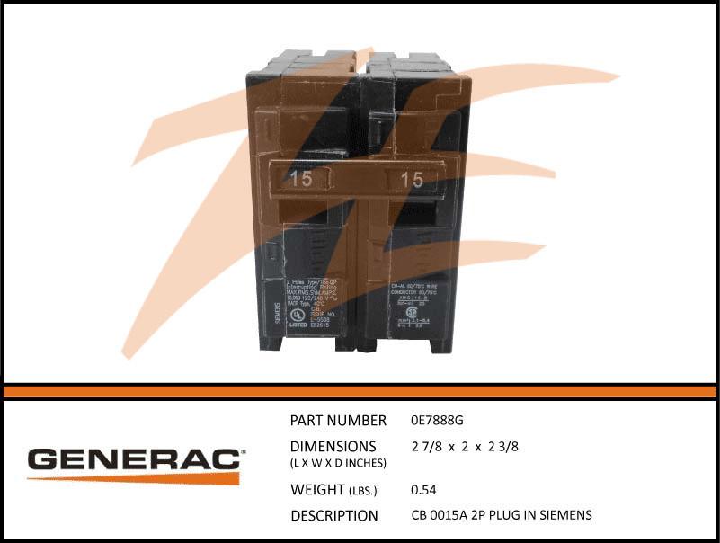 Generac 0E7888G CB 0015A 2P PLUG IN SIEMENS Product is OBSOLETE Dropshipped from Manufacturer