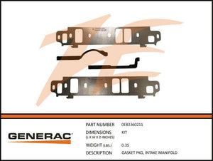 Generac 0E83360211 Intake Manifold Gasket Package Product is OBSOLETE Dropshipped from Manufacturer