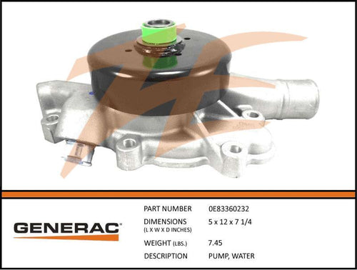 Generac 0E83360232 Water Pump Product is OBSOLETE Dropshipped from Manufacturer