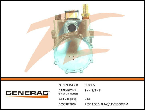 Generac 0E8365  Assembly  Regulator 3.9L NG/LPV 1800RPM Product is OBSOLETE Dropshipped from Manufacturer