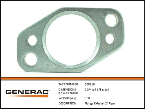 Generac 0E8816 FLANGE Exhaust 2 Pipe Dropshipped from Manufacturer