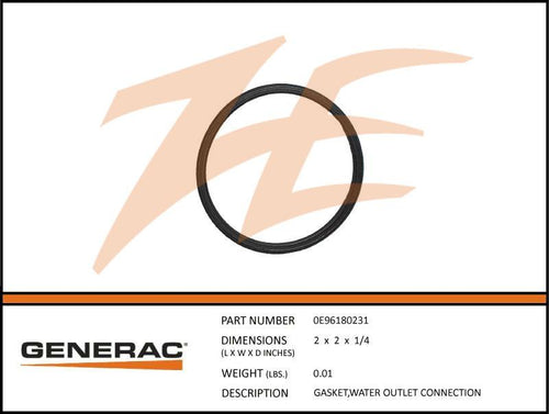 Generac 0E96180231 Gasket,Water OUTLET CONNECTION Product is OBSOLETE Dropshipped from Manufacturer