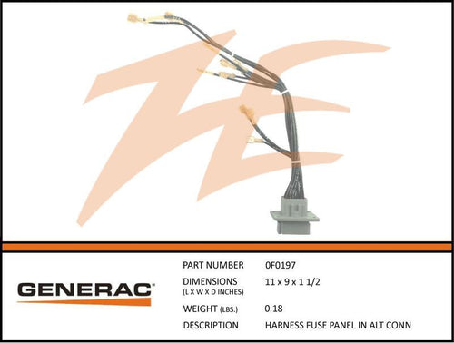 Generac 0F0197 HARNESS Fuse Panel IN ALT CONN Product is OBSOLETE Dropshipped from Manufacturer OBSOLETE
