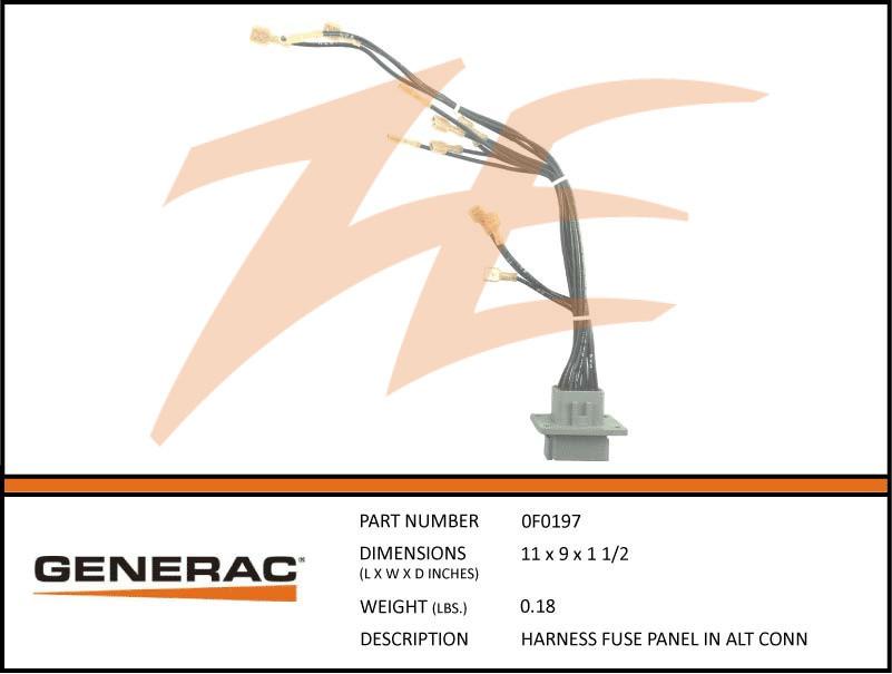Generac 0F0197 HARNESS Fuse Panel IN ALT CONN Product is OBSOLETE Dropshipped from Manufacturer OBSOLETE