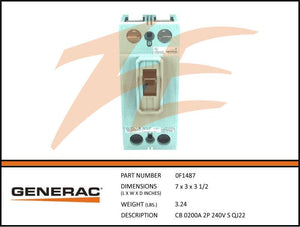 Generac 0F1487 200A Circuit Breaker 2 Pole 240V Dropshipped from Manufacturer