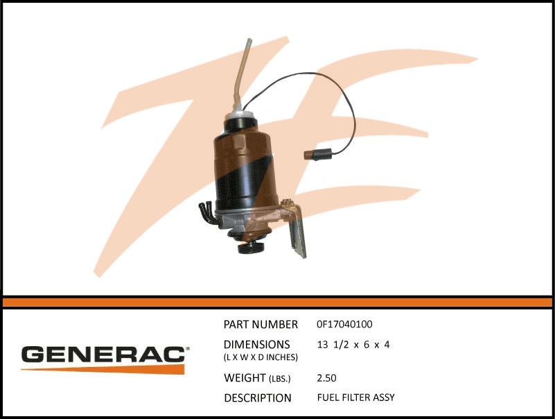 Generac 0F17040100 Fuel Filter Assembly Dropshipped from Manufacturer