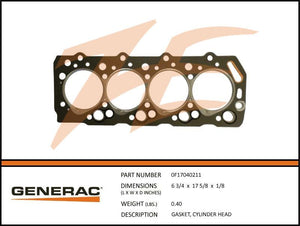 Generac 0F17040211 Gasket, CYLINDER HEAD Product is OBSOLETE Dropshipped from Manufacturer OBSOLETE