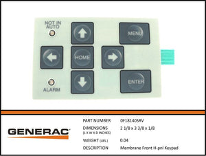 Generac 0F18140SRV H-Panel Keypad Membrane Dropshipped from Manufacturer