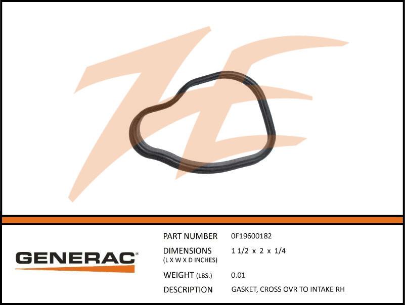 Generac 0F19600182 Cross Over To Intake Gasket Right Side 5.4L Dropshipped from Manufacturer