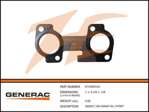 Generac 0F19600193 Exhaust Manifold Gasket Right Side 5.4L Product is OBSOLETE Dropshipped from Manufacturer OBSOLETE