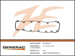 Generac 0F1960A133 Rocker Cover Gasket LH Dropshipped from Manufacturer