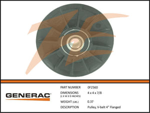 Generac 0F2560 V-Belt Pulley 4" Flanged Dropshipped from Manufacturer