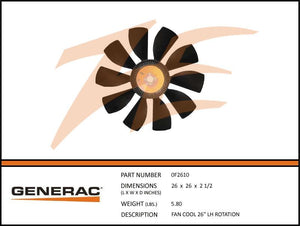 Generac 0F2610 Cooling Fan 26" LH Rotation Dropshipped from Manufacturer
