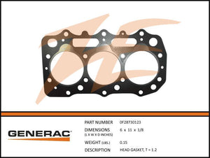 Generac 0F28730123 HEAD Gasket, T = 1.2 Dropshipped from Manufacturer