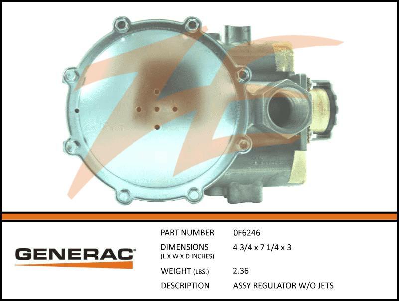 Generac 0F6246 Fuel Regulator Assembly w/o Jets Dropshipped from Manufacturer