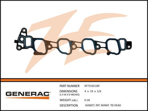 Generac 0F7316C189 Gasket, INT. MANIF. TO HEAD Dropshipped from Manufacturer