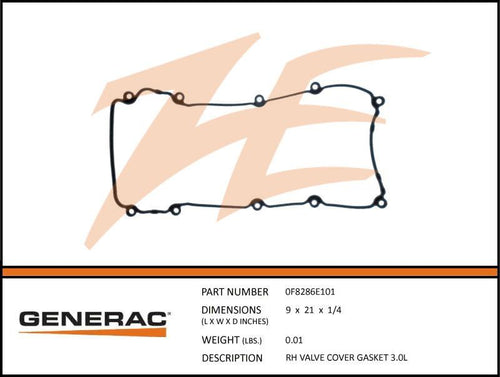 Generac 0F8286E101 Valve Cover Gasket Right Side 3.0L Ford Product is OBSOLETE Dropshipped from Manufacturer OBSOLETE