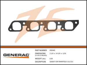 Generac 0G0465 Gasket Exhaust Manifold 1.6L G11 Dropshipped from Manufacturer