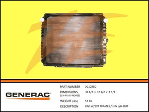 Generac 0G1286D Radiator w/ Ext Frame Left In/Left Out Dropshipped from Manufacturer