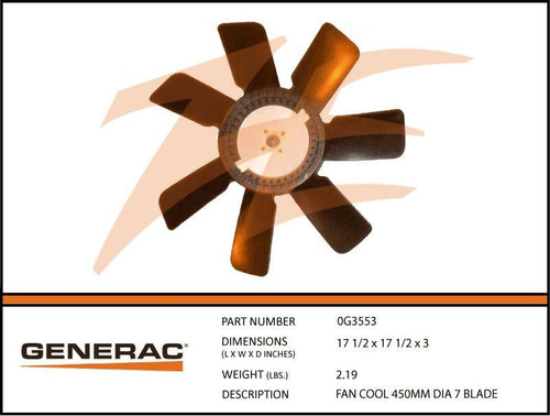 Generac 0G3553 Cooling Fan 450MM Diameter 7 Blade Dropshipped from Manufacturer