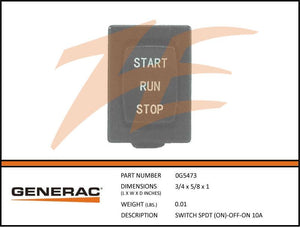 Generac 0G5473 SWITCH SPDT (ON)-OFF-ON 10A Dropshipped from Manufacturer