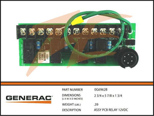 Generac 0G6962B PCB Relay Assembly 12VDC Dropshipped from Manufacturer