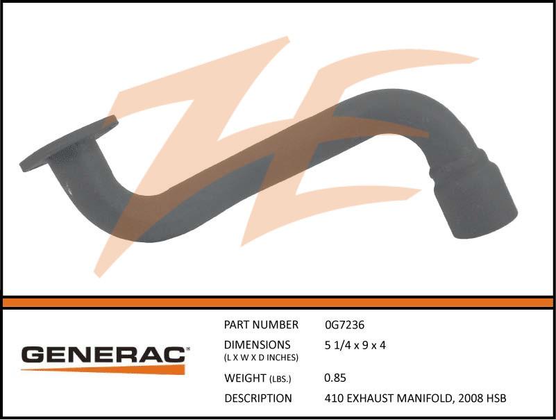 Generac 0G7236 410 Exhaust Manifold  2008 HSB Dropshipped from Manufacturer OBSOLETE