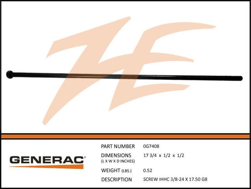 Generac 0G7408 Rotor Bolt 3/8-24 X 17-1/2 G8 Dropshipped from Manufacturer