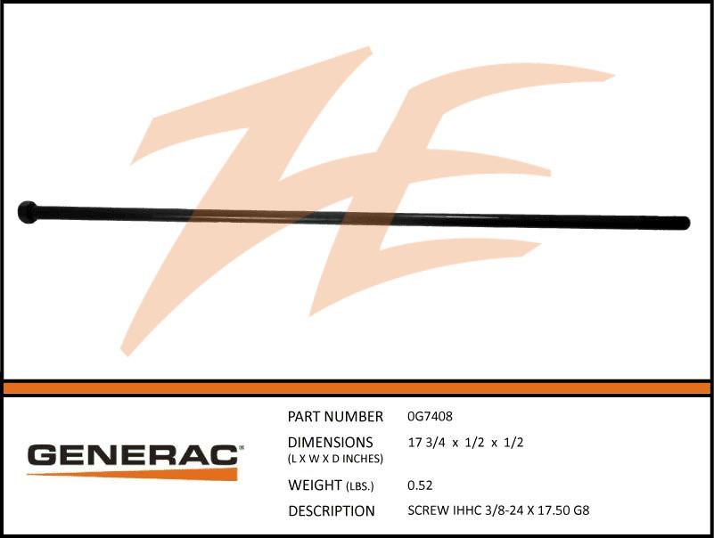 Generac 0G7408 Rotor Bolt 3/8-24 X 17-1/2 G8 Dropshipped from Manufacturer