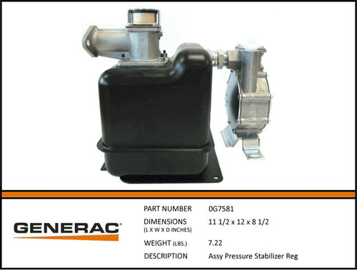 Generac 0G7581 Fuel Regulator Pressure Stabilizer Assembly Dropshipped from Manufacturer