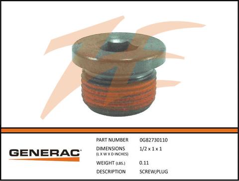 Generac 0G82730110 Screw Plug Dropshipped from Manufacturer