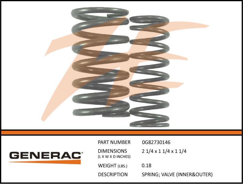 Generac 0G82730146 SPRING; Valve (INNER&OUTER) Dropshipped from Manufacturer OBSOLETE