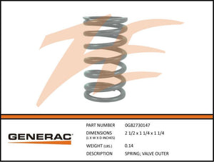 Generac 0G82730147 Valve Spring Outer Dropshipped from Manufacturer