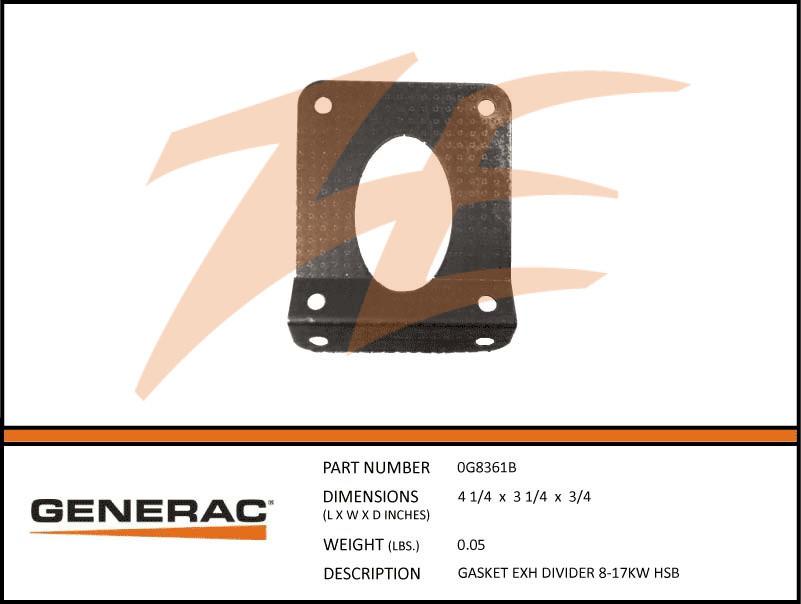 Generac 0G8361B Exhuast Divider Panel Gasket 8-17kW Dropshipped from Manufacturer