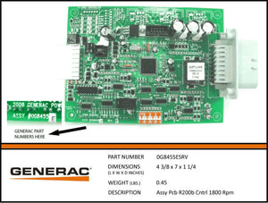 Generac 0G8455ESRV R200B Control Board 1800 RPM Dropshipped from Manufacturer