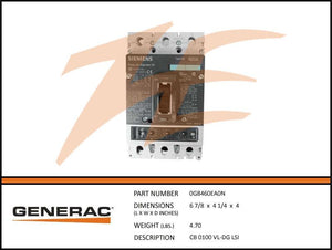 Generac 0G8460EA0N Circuit Breaker 100A Dropshipped from Manufacturer
