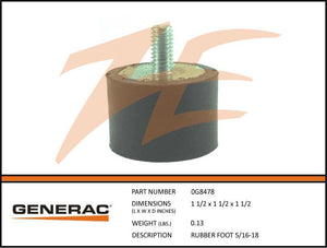 Generac 0G8478 RUBBER FOOT 5/16-18 Dropshipped from Manufacturer