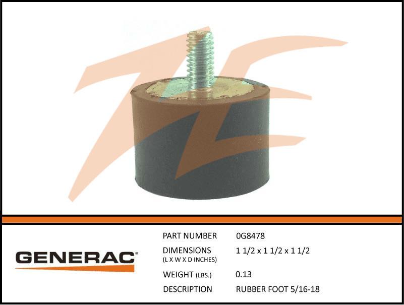 Generac 0G8478 RUBBER FOOT 5/16-18 Dropshipped from Manufacturer