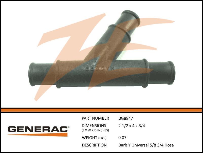 Generac 0G8847 Universal Y Barb 5/8 - 3/4 Hose Dropshipped from Manufacturer